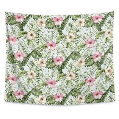 GREEN TROPICAL LEAVES AND PINK HIBISCUS Tapestry By Kavka Designs