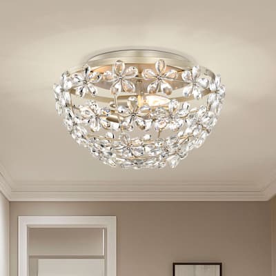 Rosa 3-Light Glam Daisy Flower Crystal Blossom Flush Mount - Brushed Silver-ish Champagne