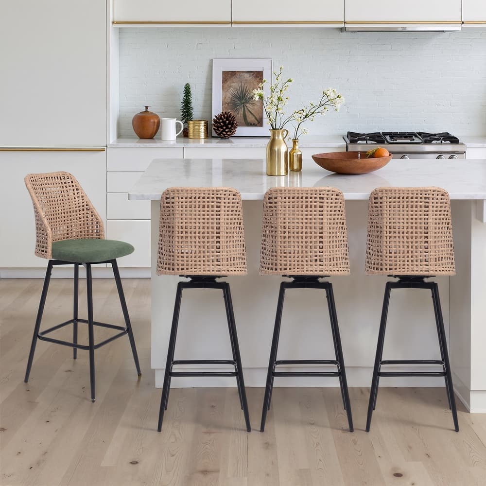 28.8" Indoor Swivel Wicker Barstools