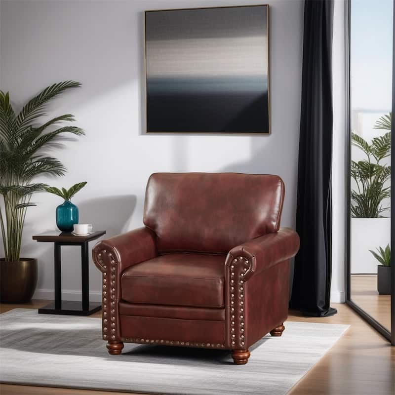 Living Room Sofa Single Seat Chair with Wood Leg Faux Leather - Burgundy