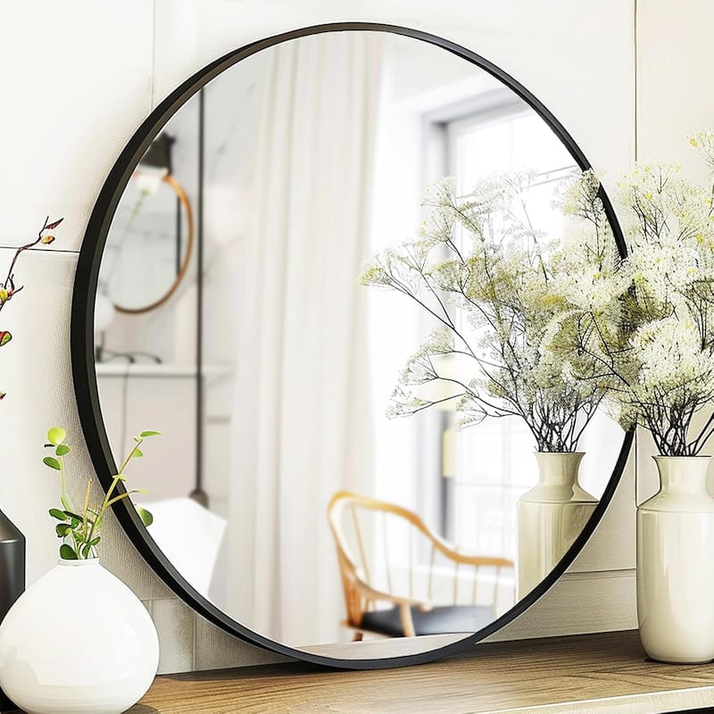 Round Wall Mirror - Black Bathroom Mirror with Metal Frame - Modern Hanging Mirror for Entryway, Bathroom, Vanity, Living Room - 30 Inch - Black