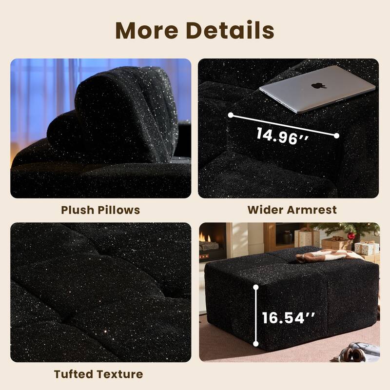 HOOOWOOO Modern Sparkly Velvet Fabric Chaise Sofa Couch with Ottoman