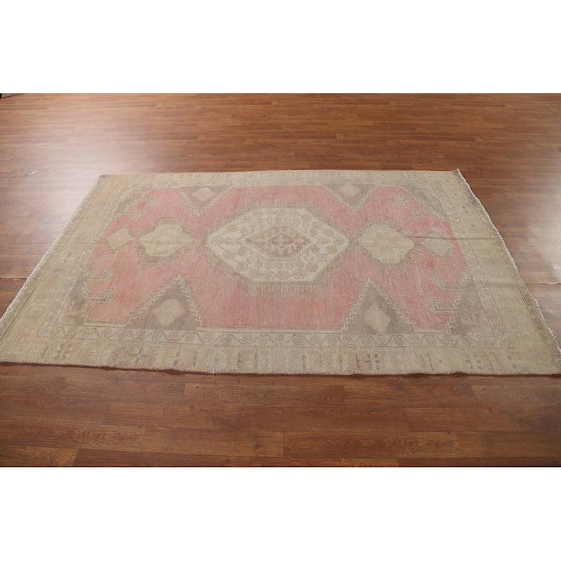 Pink Viss Persian Vintage Area Rug Handmade Wool Carpet - 4'8" x 7'4"