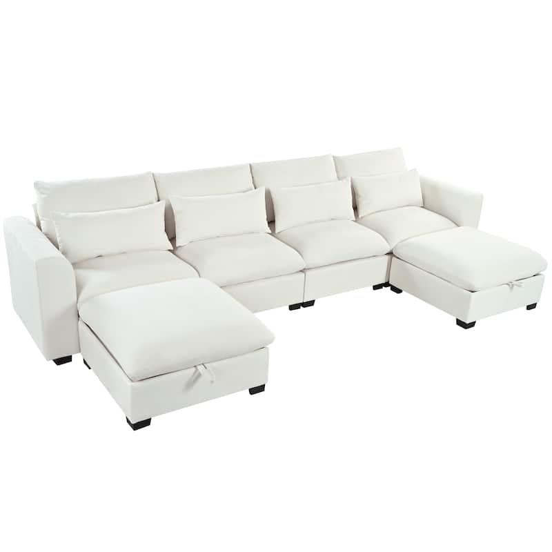 Roomfitters Large U-Shaped Modular Sectional Sofa with 2 Ottomans, Chenille Fabric L-Shaped Corner Couch for Living Room