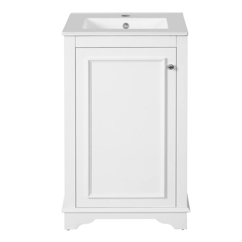 20" Modern Style Freestanding Single Bathroom Vanity with Ceramic Sink - White