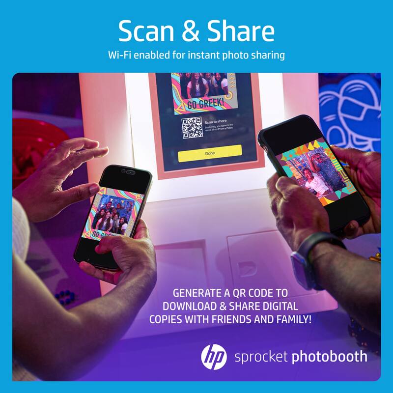 HP Sprocket Photobooth 3" x 4" Color Photo Printer with Touch Screen, LED Ring Light, Wi-Fi - Pink