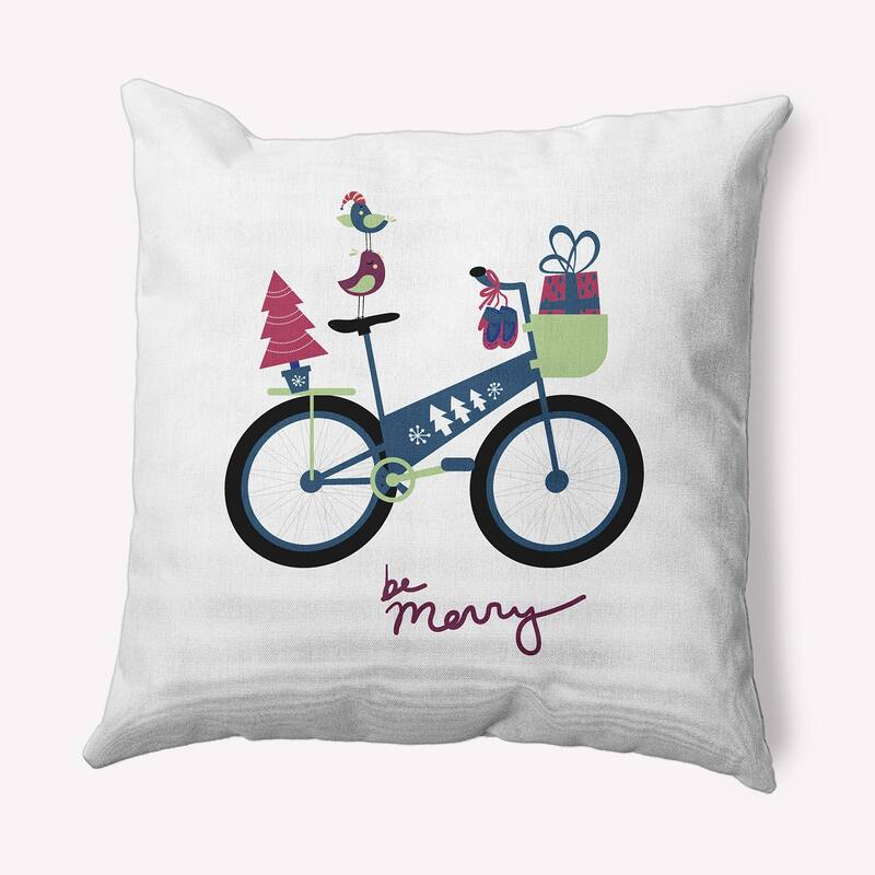 Merry Bird Bike Christmas Soft Spun Polyester Decorative Throw Pillow - 20 x 20 - Multi