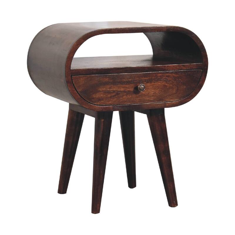 HomeRoots 21" Walnut Solid Wood Oval One Drawer Nightstand
