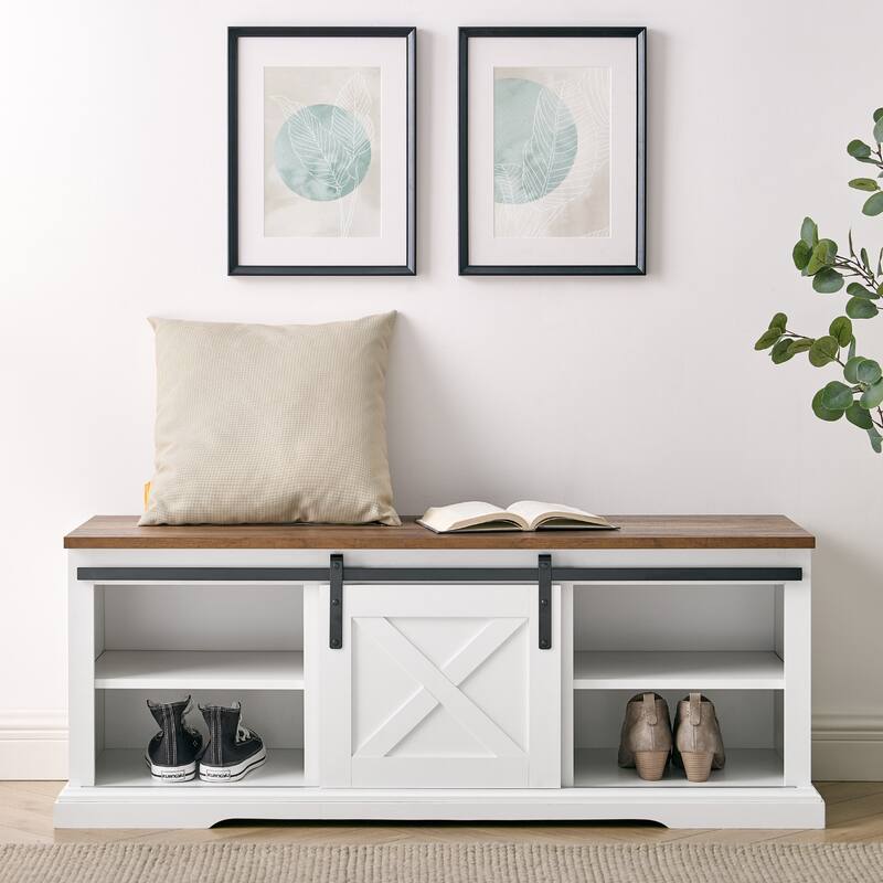 Middlebrook 48-inch Sliding Barn Door Bench - White / Rustic Oak