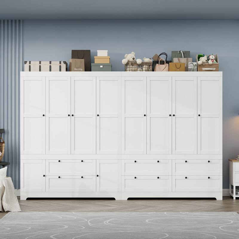 Meyreso White Modular Wardrobe Closet with Drawers, Convertible Stacking Armoire - N/A