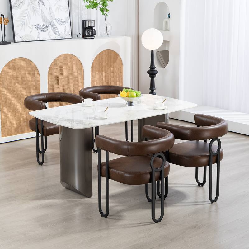 PU Accent Chair Dining Chair Barrel Side Chairs Armchair Set of 2