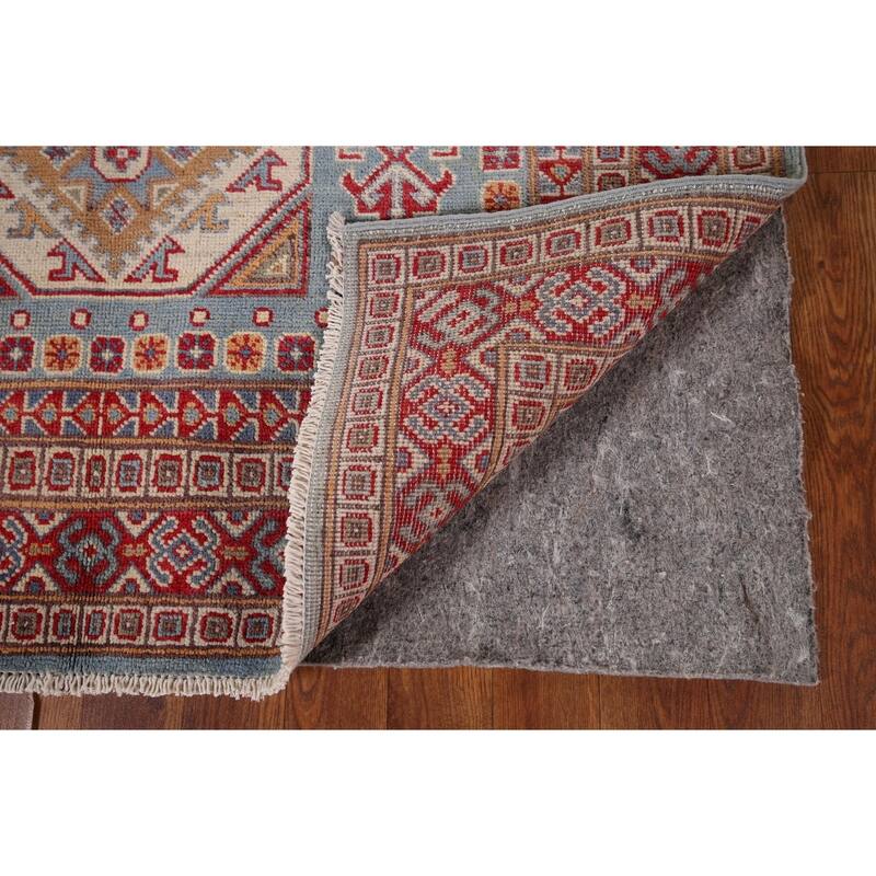 Light Blue Geometric Kazak Oriental Rug Bedroom Handmade Wool Carpet - 3'11" x 5'10"