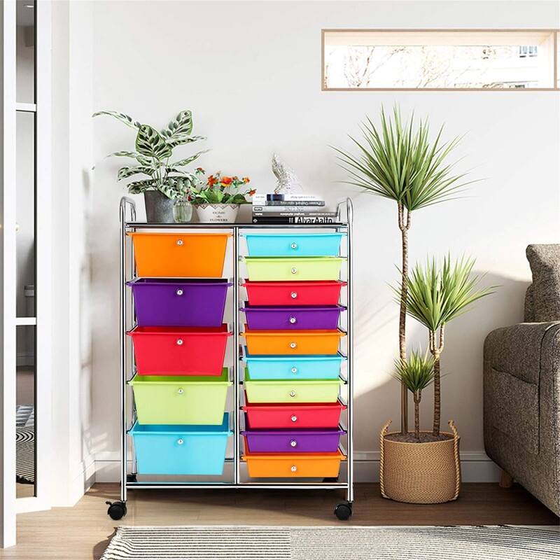 15 Drawer Storage Drawer Cart - 14.5"D x 25"W x 34.5"H