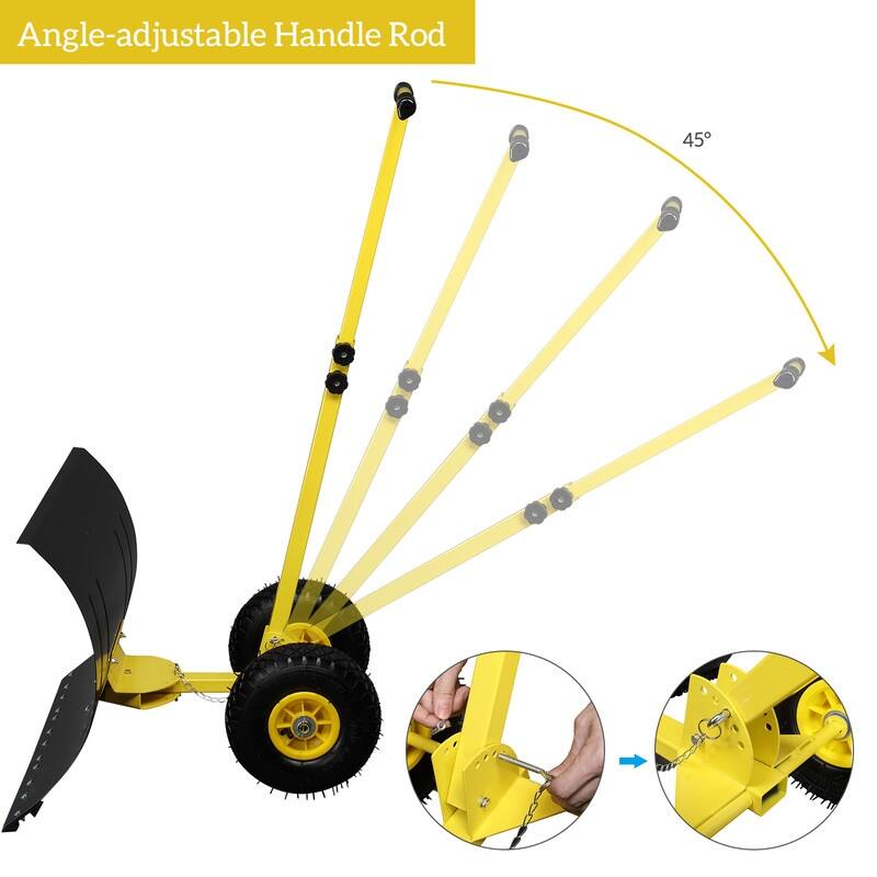 Rolling Snow Pusher with Wheels and Adjustable Handle