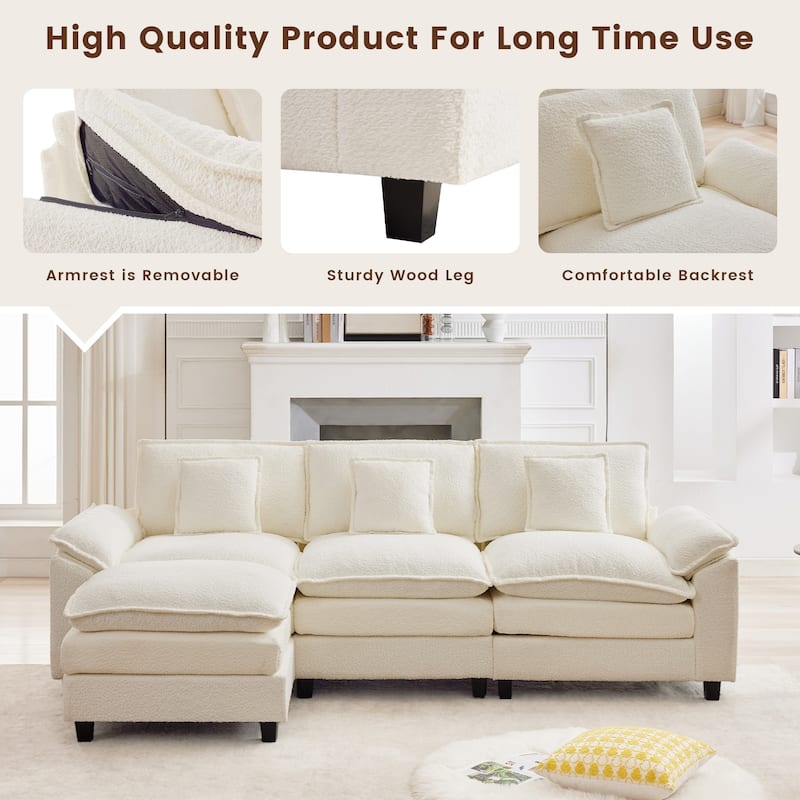 Modular Chenille Sectional Sofa with Ottomans, Deep Seat, Wide Padded Armrests, 2-Seat / 3-Seat / 4-Seat Options