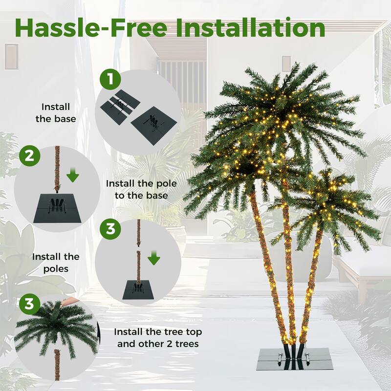 Gymax Artificial Lighted Palm Tree 6 FT Triple Coconut Plam Trees w/ - See Details