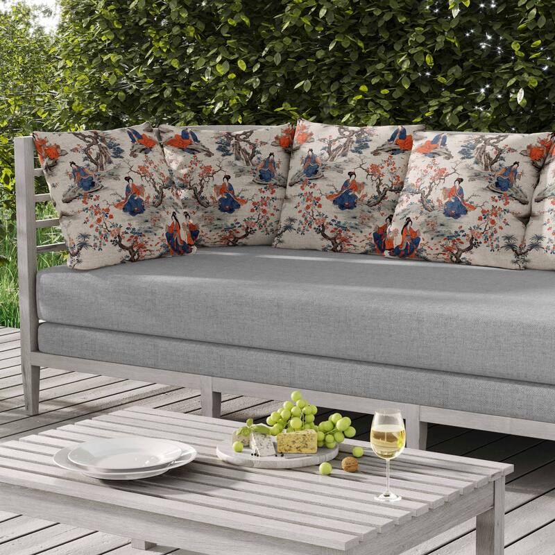 Imperial Palace Garden Indoor/Outdoor Reversible Throw Pillow Blue and Orange