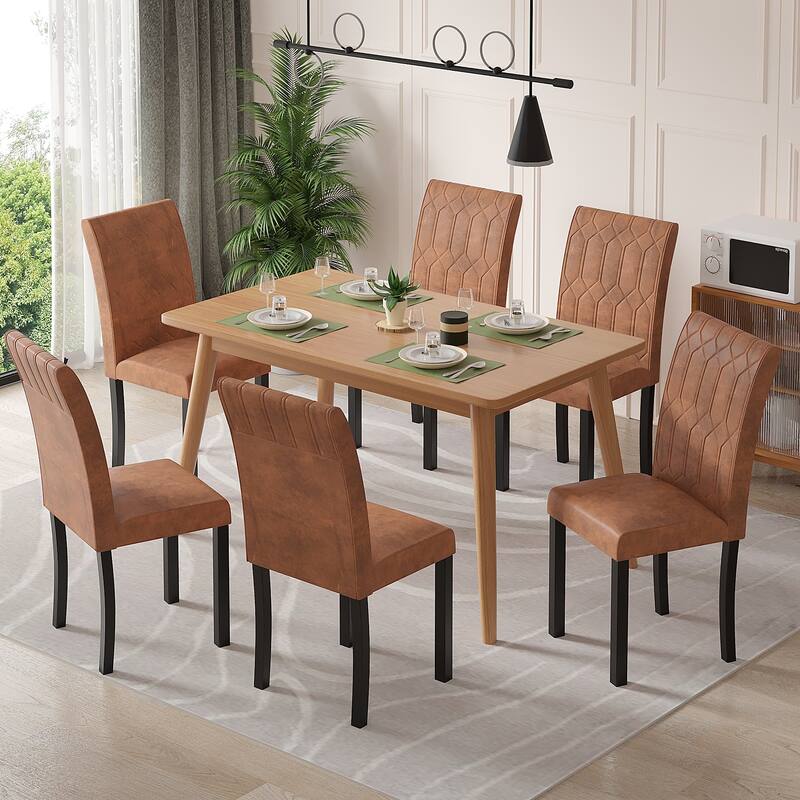 Javlergo Dining Chairs Set of 2/4/6 Upholstered Chairs with Solid Back for Kitchen Restaurant and Living Room - Set of 6 - Brown