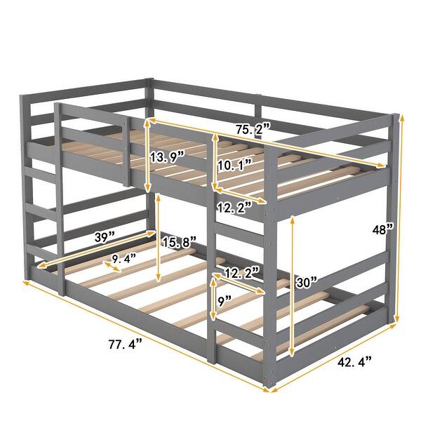 dimension image slide 1 of 2, Elegance Design Twin Over Twin Bunk Bed with Ladder