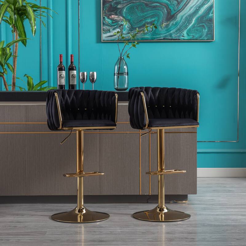 Set of 2 Bar Stools,with Chrome Footrest and Base Swivel Height Adjustable Mechanical Lifting Velvet+ Leg Simple Bar Stool