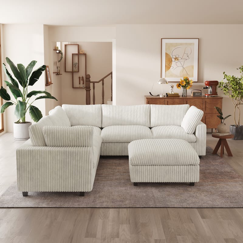 118'' Large Cloud Plush Corner Sectional Sofa Couch with Ottoman for Living Room Set