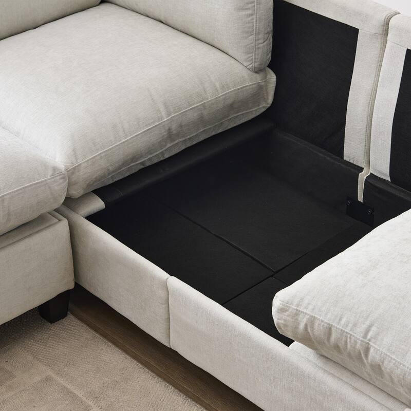 96.5" L-Shaped Chenille Sectional Sofa with Storage and Movable Ottoman