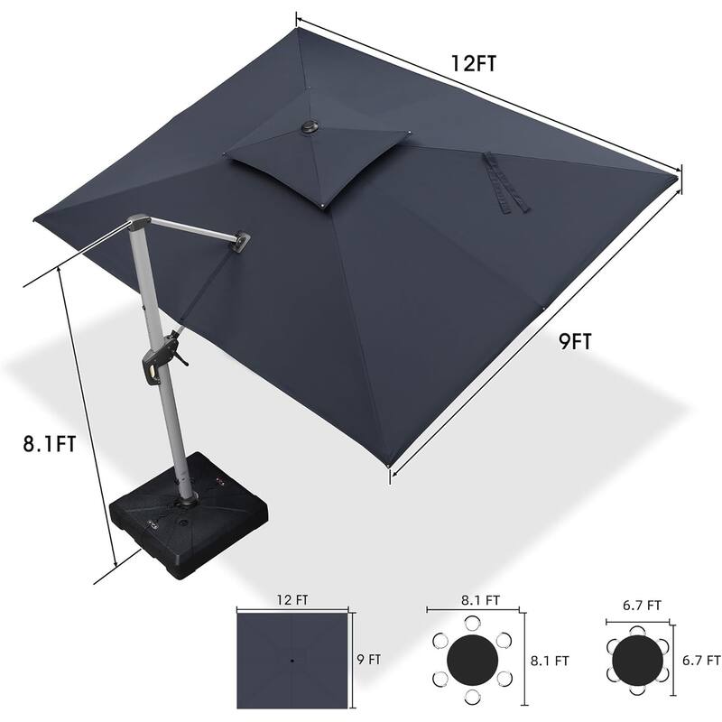 PURPLE LEAF 11ft Square Patio Cantilever Umbrella with Base Included