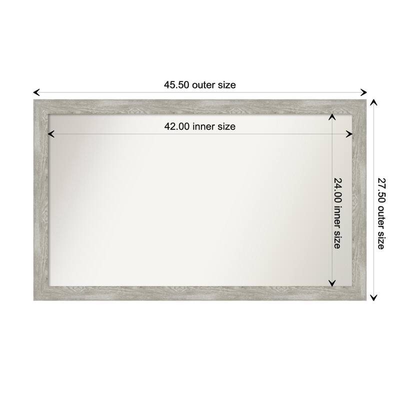 Dove Greywash Narrow Framed Non-Beveled Custom Wall Mirror, Bathroom Vanity Mirror - Outer Size: 45.5 x 27.5