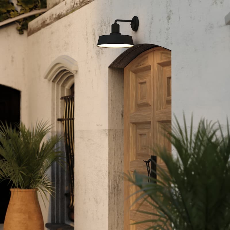 Hammond Steel 1 Light LED Compatible Dusk to Dawn Matte Black and White Industrial Outdoor Wall Lantern