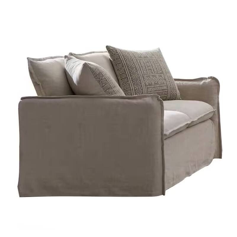 Savoir Loveseat, 2 Accent Pillows, Plush Modern Beige Linen, 64 Inch