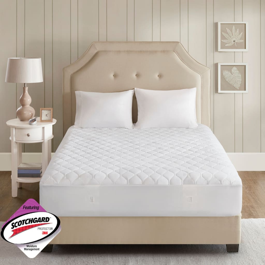Beautyrest Heated Microfiber Mattress Pad with 3M Scotchgard - White