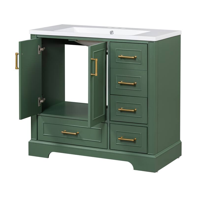 36 inch Solid Wood Traditional Bathroom Vanity with Ceramic Sink and Four Drawers