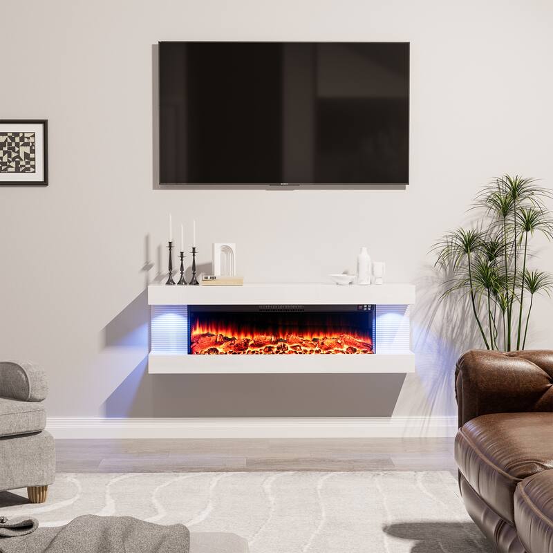 Wall Mounted LED 3-Side Electric Fireplace with Mantel - 50Inch
