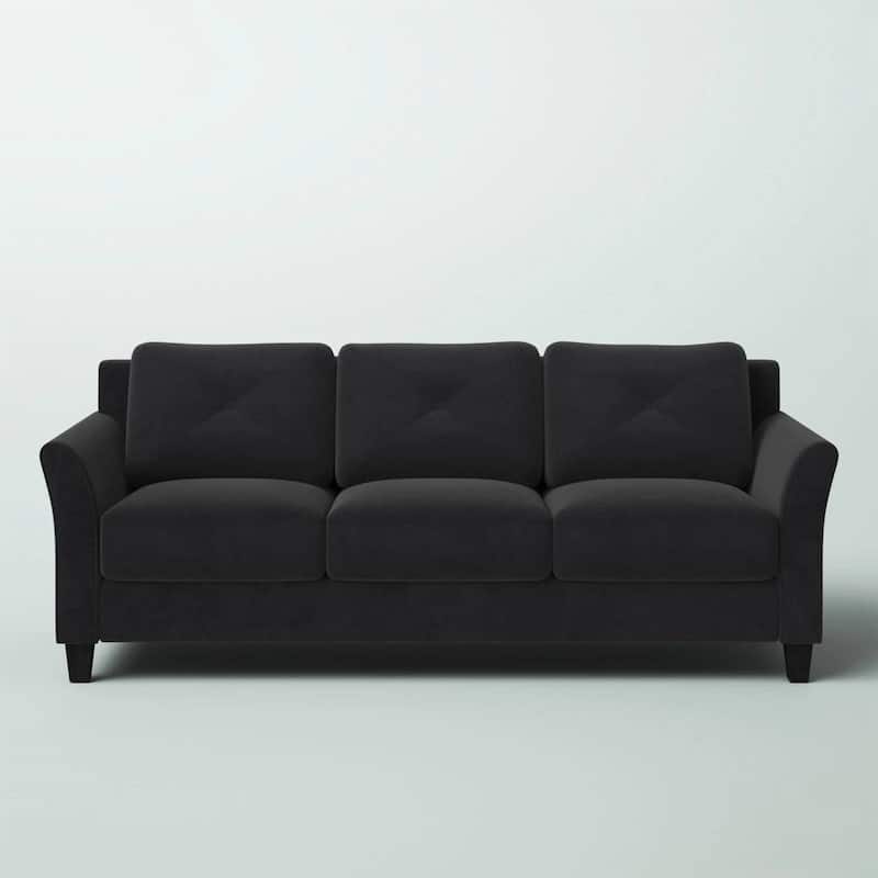 Modern 3-Seater Microfiber Upholstered Sofa with Tufted Cushions and Flared Arms Black Legs - 32.7'' H X 78.7'' W X 31.5'' D