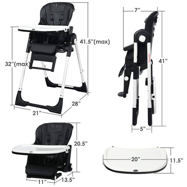 4 in 1 High Chair-Booster Seat, Convertible Highchair w/Adjustable Height and Recline,Removable Tray, Cushion, for Baby