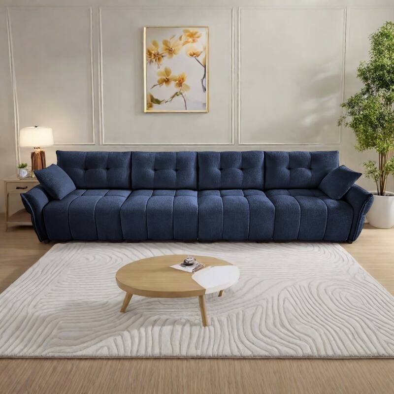 141.7" Chenille 5-Seat Sofa with Tufted Design,High-Resilience Sponge Cushions - Blue