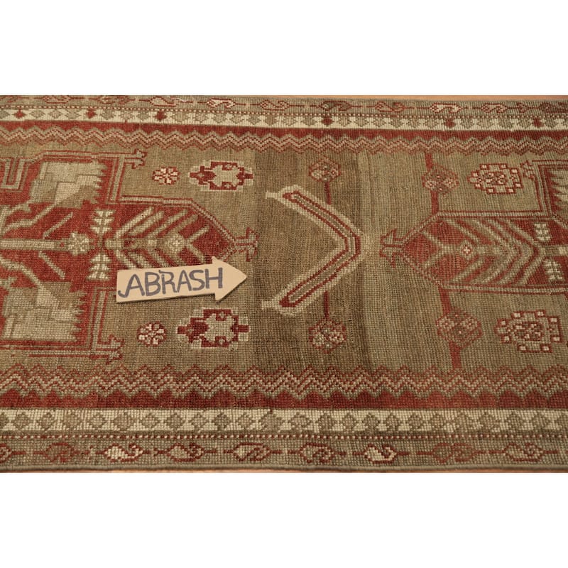 Hand Knotted Oriental 100% Wool Carpet Traditional Geometric Oranges & Rust Kurdish Runner Rug - 10' 5'' X 2' 8''