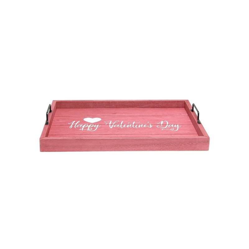 HomeRoots 16" Dark Pink And White Happy Valentines Day Serving Tray With Handles - 15.50 in. x 2.25 in. x 12.00 in.