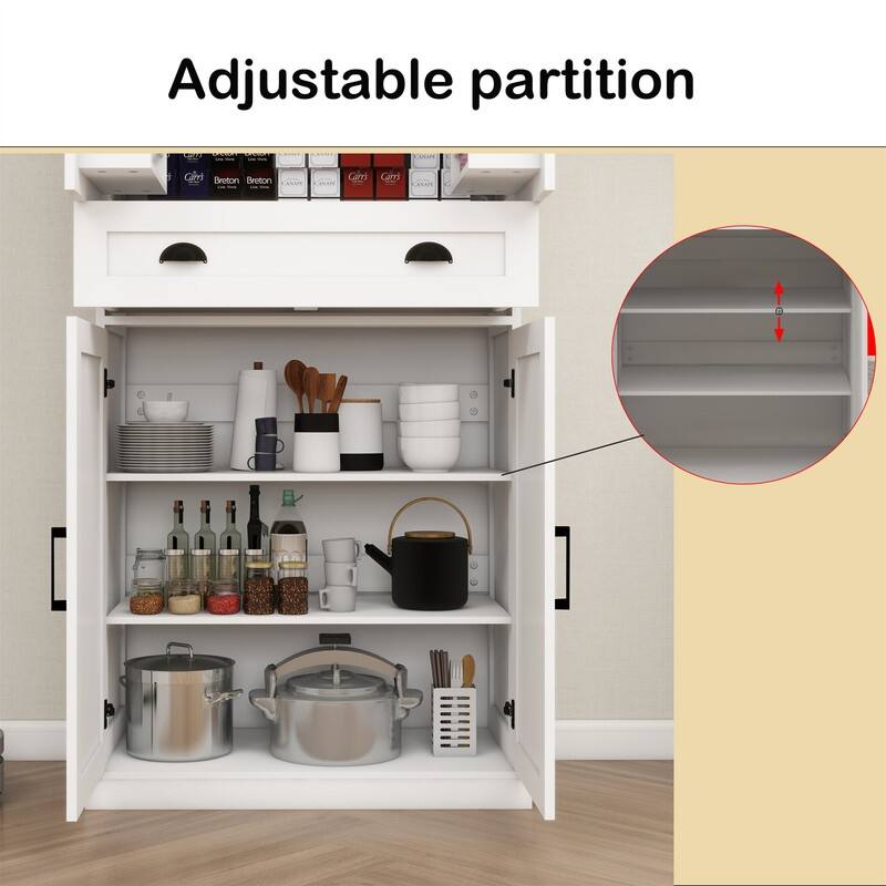 4 Doors Kitchen Pantry with 1 Drawer and 2 Adjustable Shelves