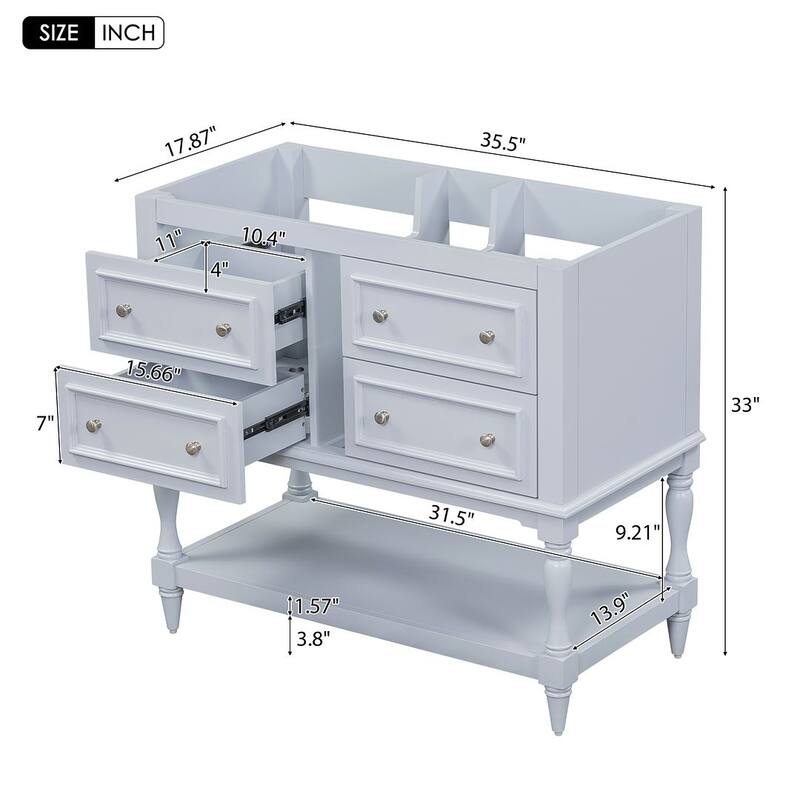 35'' Wall Mounted Bathroom Mirror Cabinet with Adjustable Shelves and Open Storage