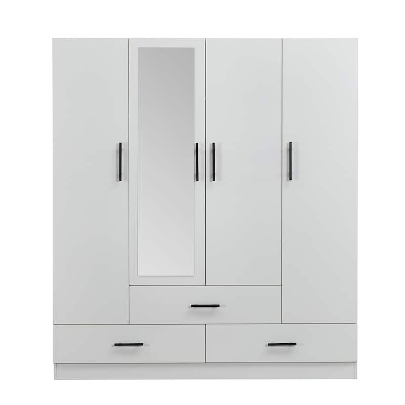 Wood Wardrobe Armoire Storage Cabinet: 4 Door 3 Drawers Closet Wardrobe with Shelves