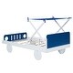 preview thumbnail 8 of 6, White+Blue Playful Twin Car Platform Bed, Ceiling Cloth, Storage Shelf, Wheel Legs