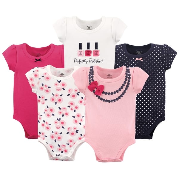 slide 1 of 1, Little Treasure Baby Girl Cotton Bodysuits 5pk, Bow Necklace 0-3 Months - Bow Necklace