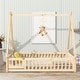 preview thumbnail 19 of 49, Tent-shaped Floor Bed with Fence & Door,Wooden Montessori Bed for Kids
