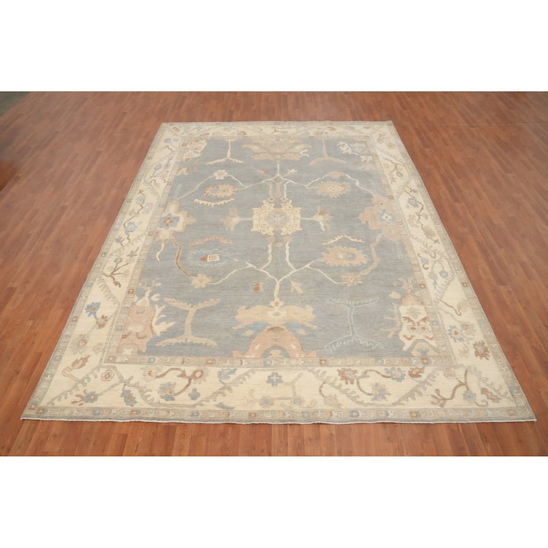 Hand Knotted Oriental 100% Wool Carpet Transitional All-Over Greys & Charcoal Oushak Area Rug - 11' 10'' X 9' 0''