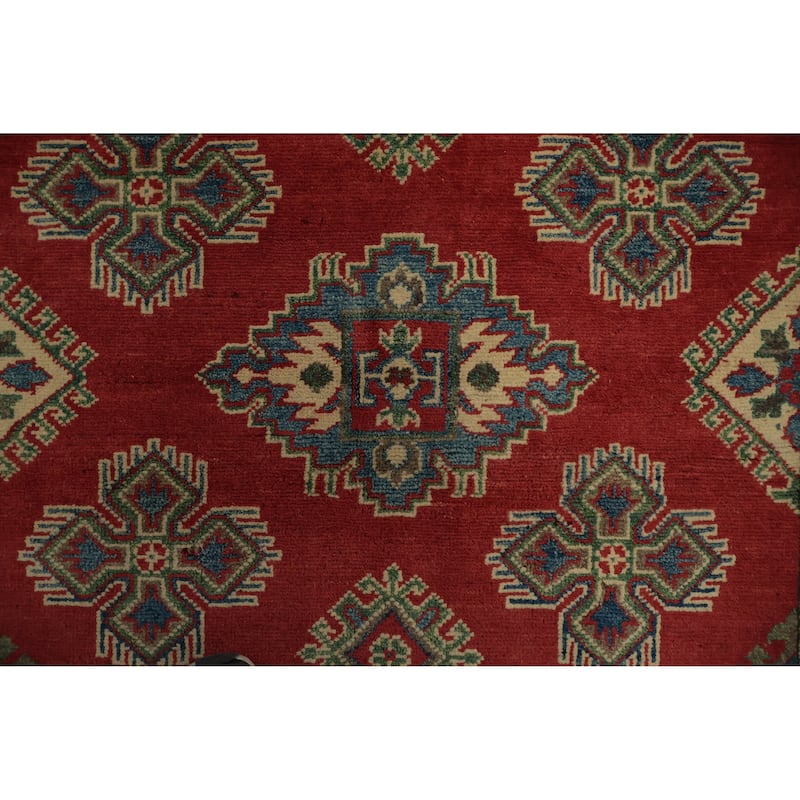 Hand Knotted Oriental 100% Wool Carpet Traditional Geometric Red Kazak Area Rug - 5' 9'' X 4' 0''