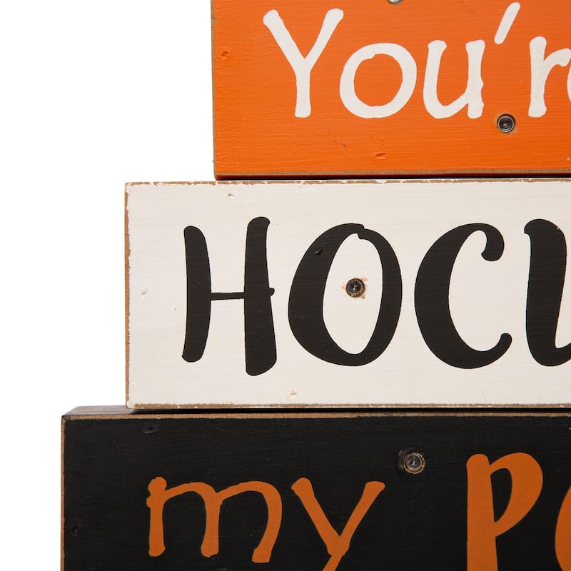 Glitzhome 11.75"H Halloween Wooden Lighted Witch Word Block Table Decor