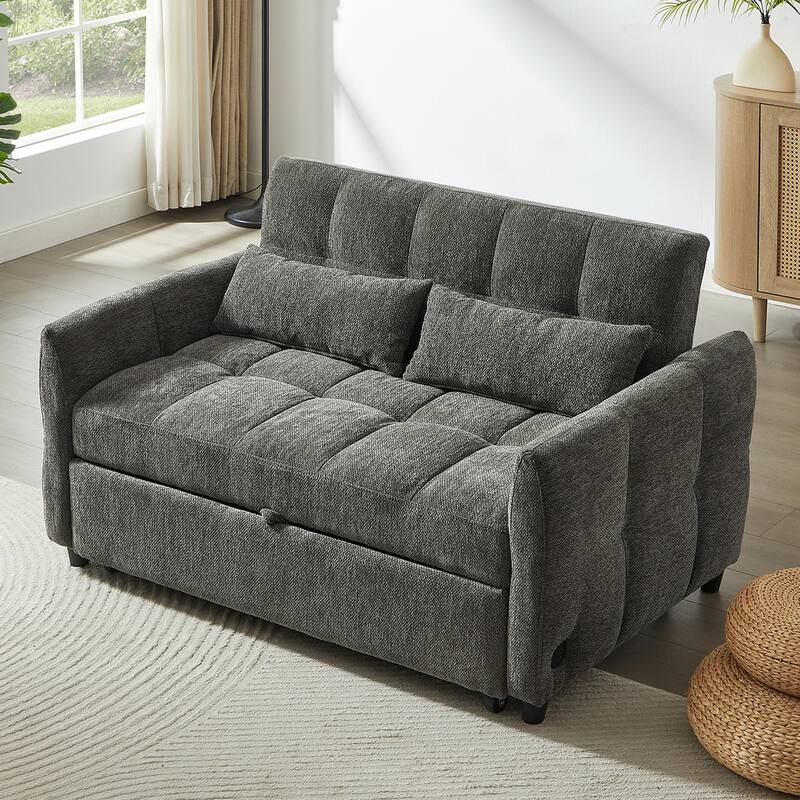 Loveseat Sleeper Sofa with Built-in 3 USB Ports, Adjustable Backrest Convertible Sofa Bed with Lumbar Pillows