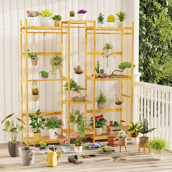 Bamboo Clothing Rack Plant Stand Large Bamboo Clothing Garment Rack  Multi-tiered Wardrobe On Sale