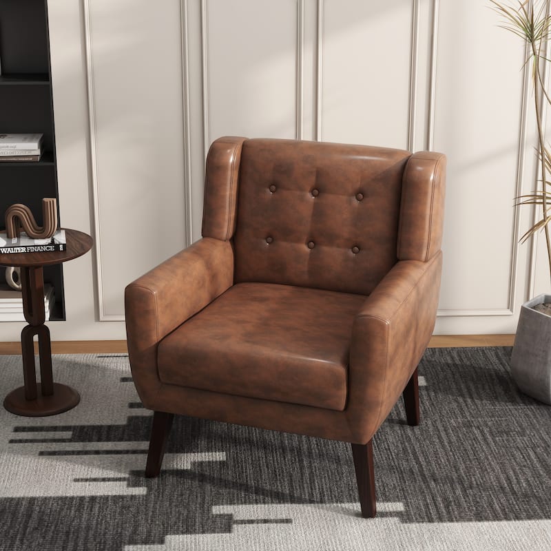 Cotton/ Linen Look Fabric Modern Accent Chair Armchair - Single - Coffee PU